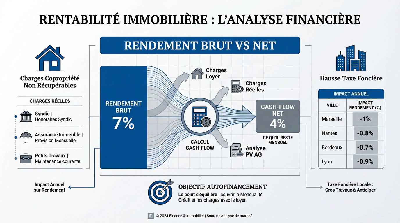Graphique comparatif entre rentabilité immobilière brute et nette pour un investissement locatif