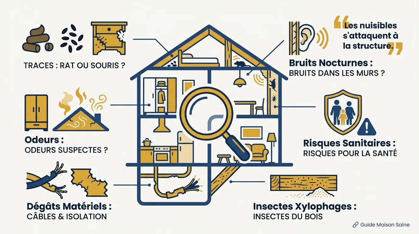 Traces de rongeurs et indices de présence de nuisibles dans une maison
