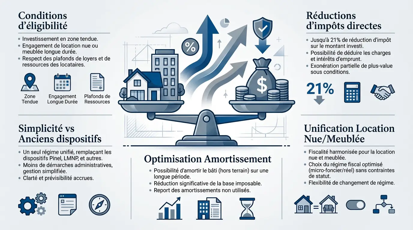 Infographie détaillant les avantages fiscaux du nouveau statut de bailleur privé en 2026