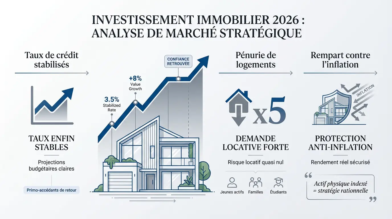 Analyse stratégique de l'investissement immobilier en 2026 mettant en avant la stabilité du marché