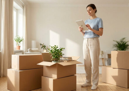 Checklist déménagement : l’essentiel pour ne rien oublier Une femme vérifie une checklist sur tablette, entourée de cartons de déménagement dans une pièce lumineuse. Elle organise son installation.